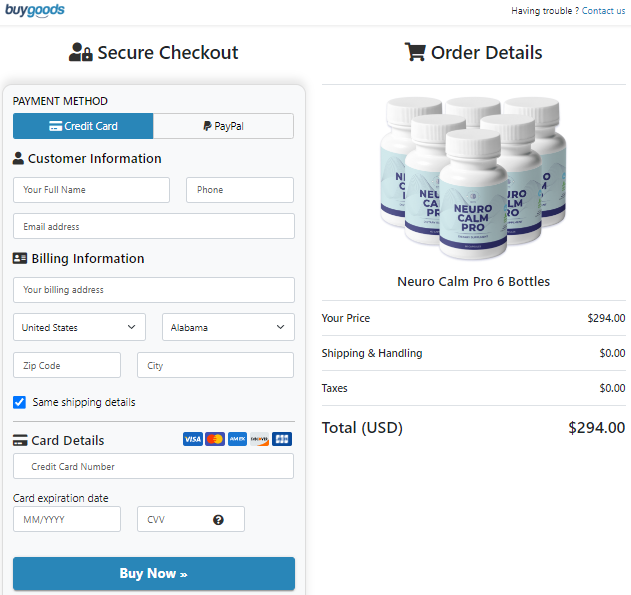 Neuro Calm Pro Order Page
